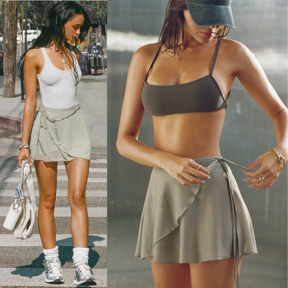 Joah Brown Wrap Skirt Dew Mesh XS S - Picture 2 of 11